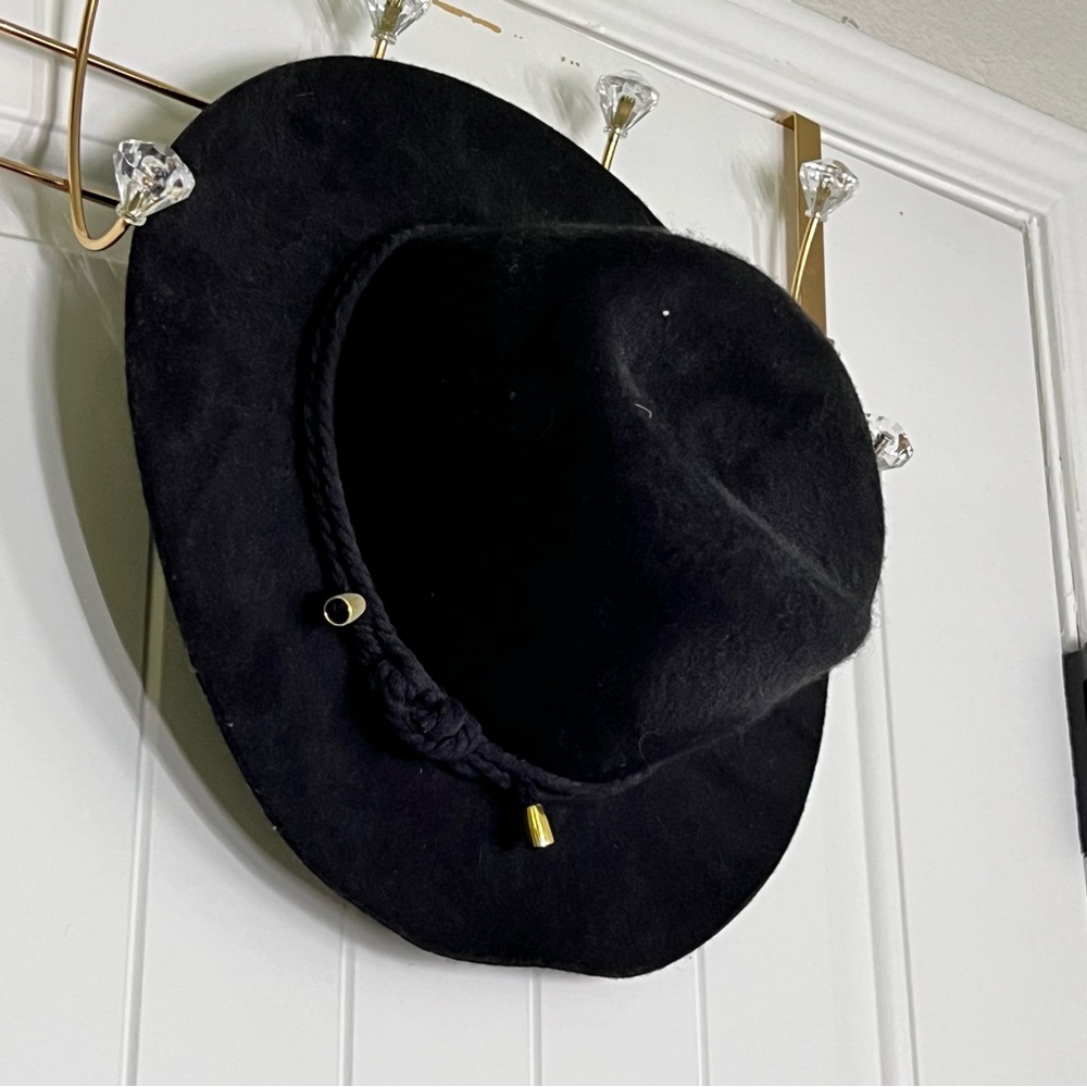 Black Felt Fedora Hat with Double Braided Hat band with Gold Accent Size M